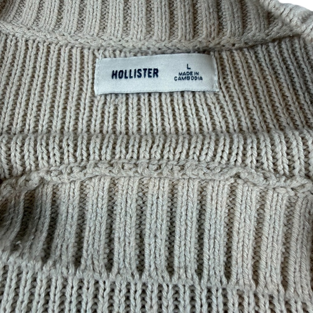 Hollister Womens Tan Ribbed Knit Crewneck Sweater Oversized Beige Large 350S2966 - Picture 4 of 7